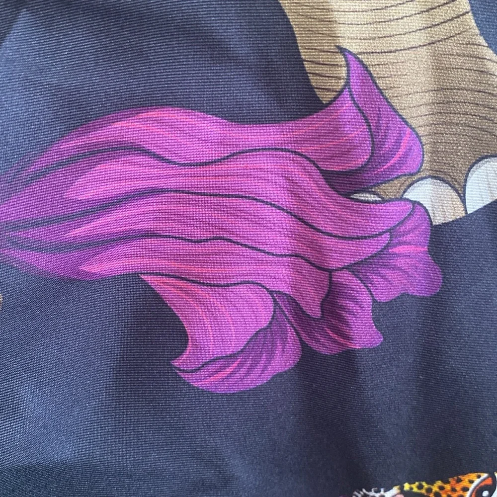 African Design Large, Purple & black silk scarf with elephant, leopards flowers